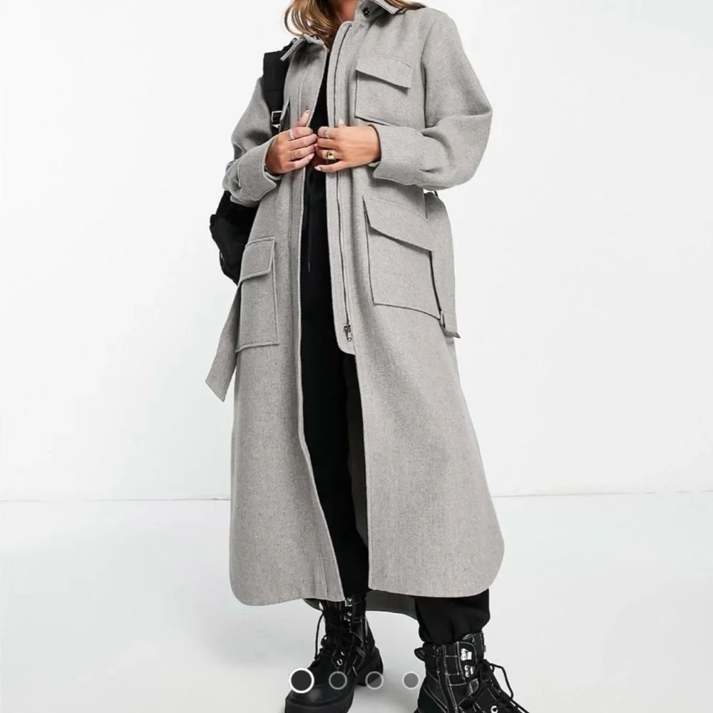 Topshop Gray longline belted utility coat size US 4 - Picture 1 of 9